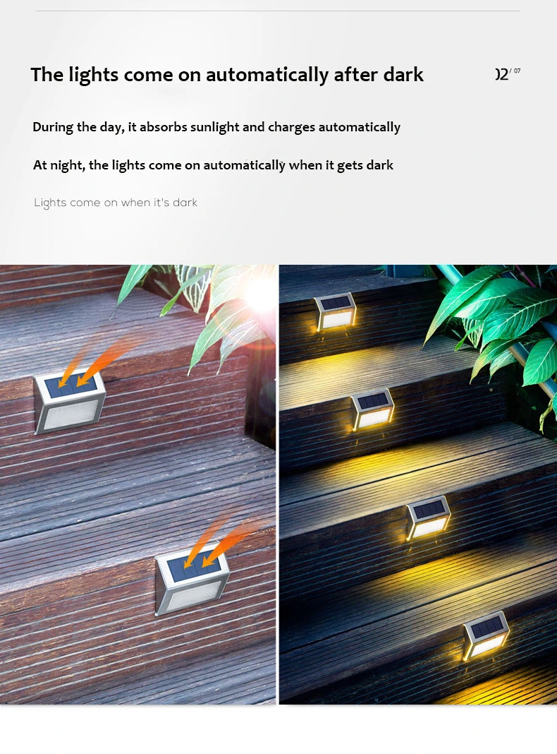 High Quality Stainless Steel Outdoor Solar Powered Garden Lamp LED Waterproof Solar Stairs or Steps Garden Lights