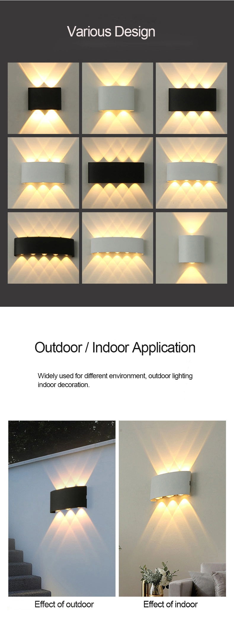 4W 6W 8W Aluminum Waterproof Upper and Lower Luminous LED Wall Lamp
