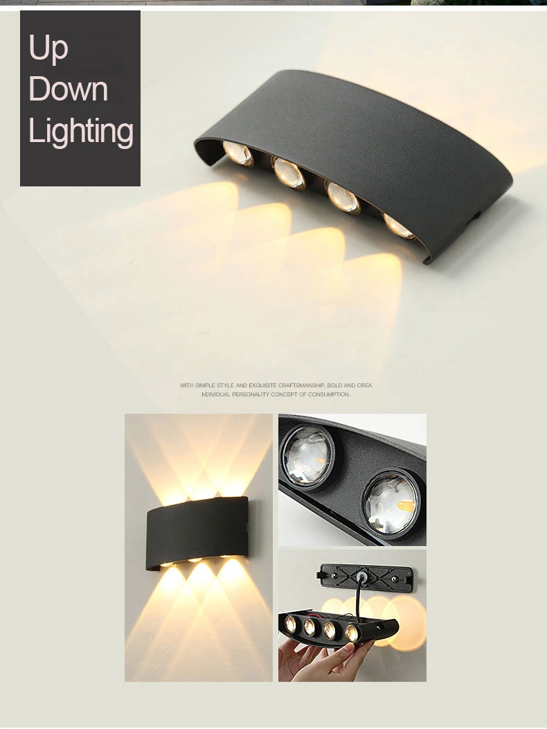 4W 6W 8W Aluminum Waterproof Upper and Lower Luminous LED Wall Lamp