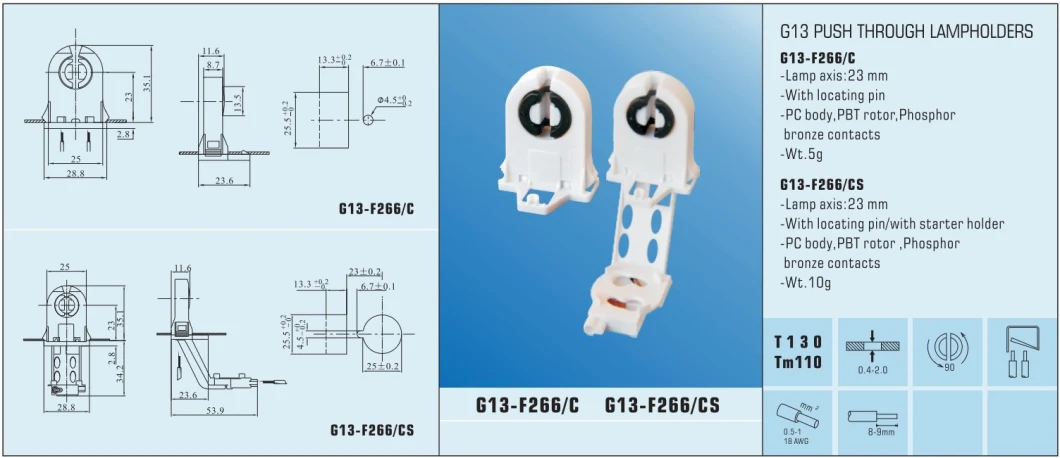 T8 Lighting Socket Lamp Accessories for Tub Light
