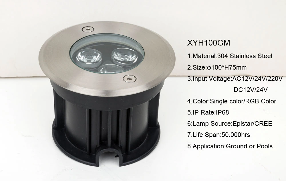 Outdoor 3W Stainless Steel RGB LED Buried Underground Light